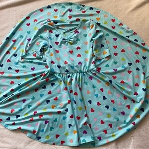Dot Dot Smile Kids Dress - Light Blue with Multicolor Hearts